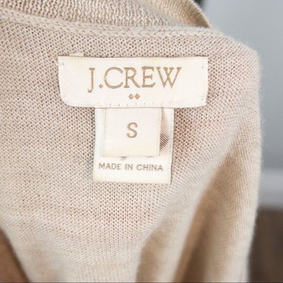 𝅺J Crew Factory Womens Size Small Orange Floral Woven Panel Tan Sweater Merino - Picture 7 of 9